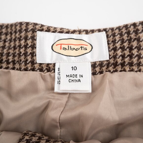 TALBOTS brown houndstooth plaid wide leg high waist trousers size 10 - Picture 2 of 9